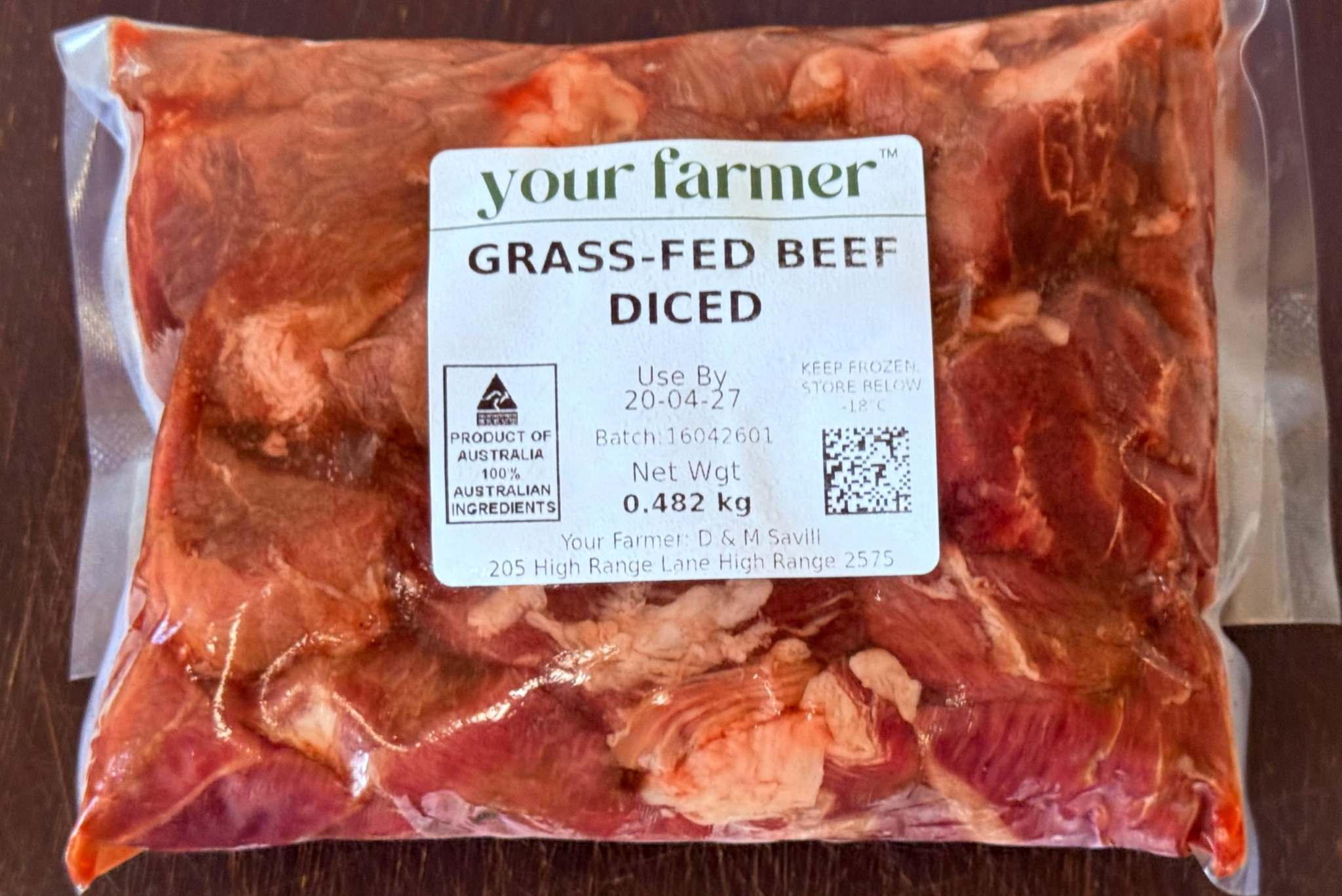 Grass-fed diced beef from Your Farmer — vacuum-sealed paddock-to-plate, NSW & ACT delivery