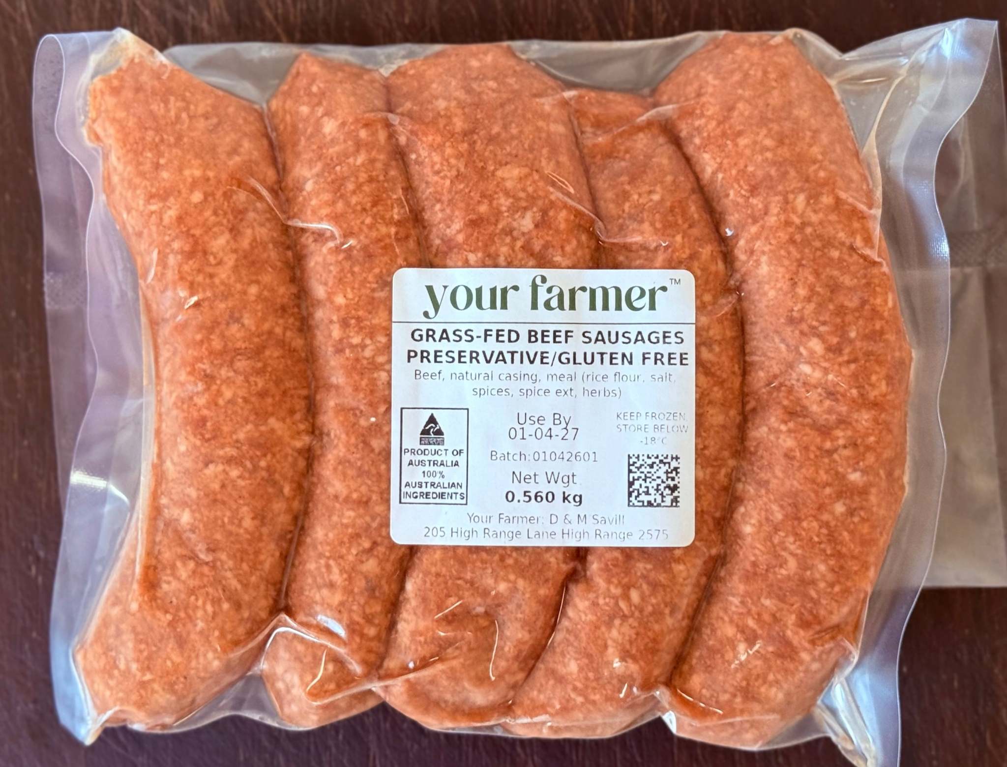 Preservative-free grass-fed beef sausages from Your Farmer — paddock-to-plate NSW & ACT delivery