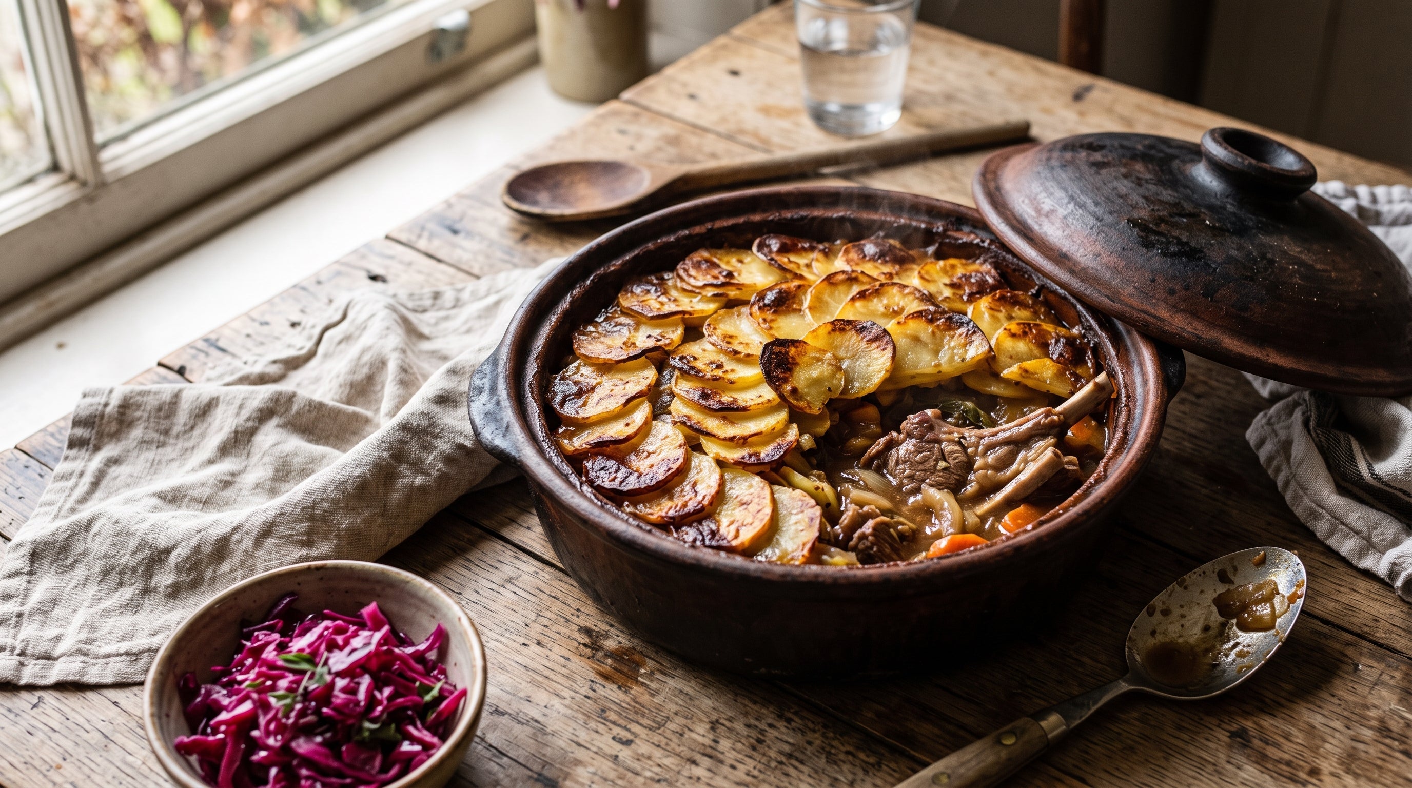 A traditional Lancashire hotpot made with lamb forequarter chops beneath a crisp golden potato lid.