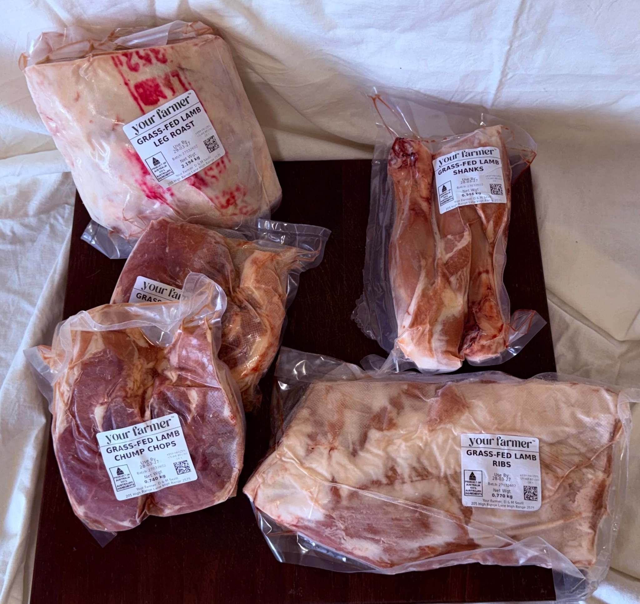 Slow King Lamb Combo with lamb roast, shanks, ribs, chump and neck chops, grass-fed and ecological